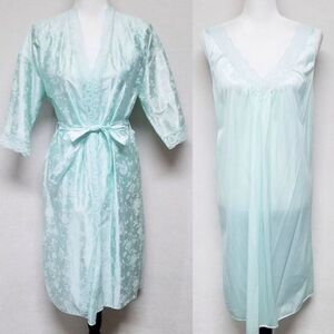 VINTAGE 60s Stardust Bridal Mint Lace Nighty Robe